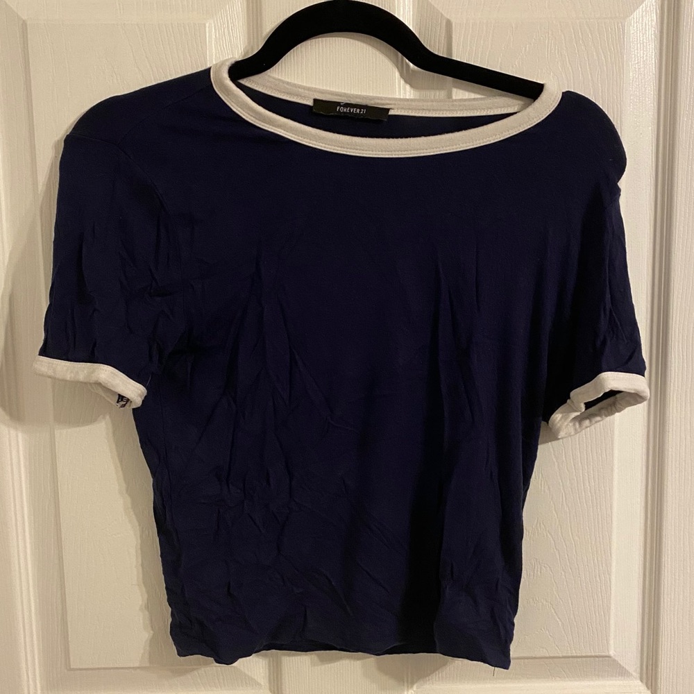 Blue and White Contrast Top